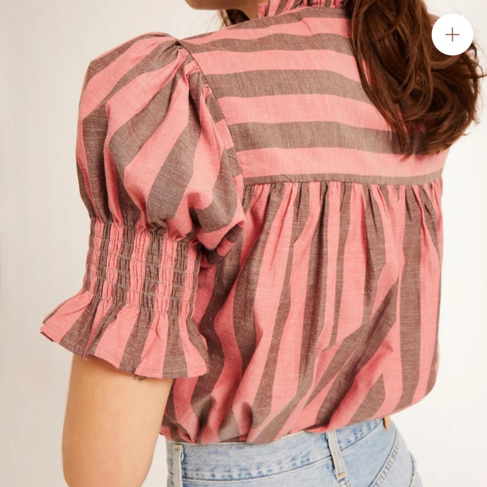 Mille Striped Pink and Brown Women's Top Preppy academia boho girly - Picture 2 of 14